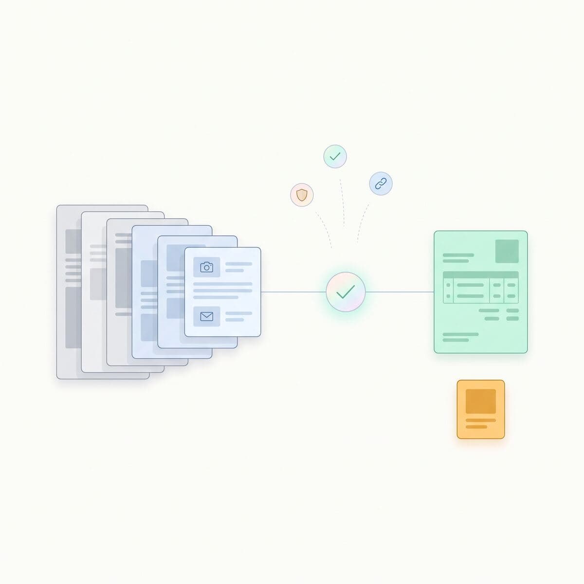 Documents flowing into a matched invoice card