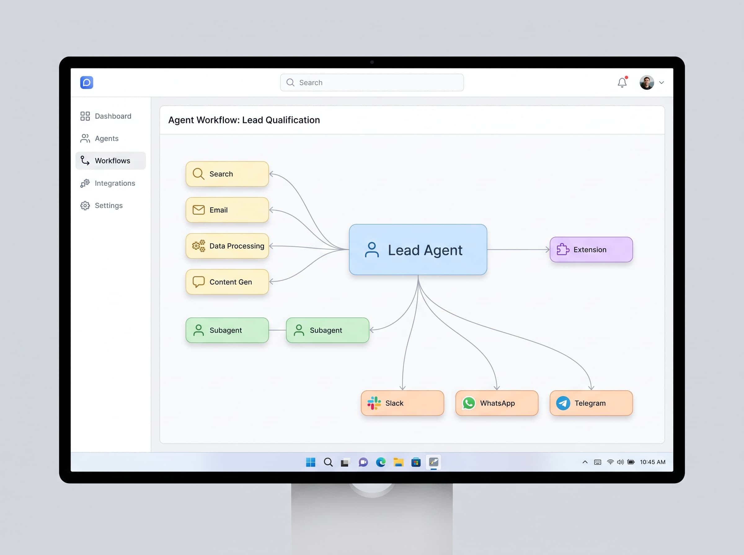 Oido Studio's workspace graph: agents, subagents, skills, extensions, channels and tools, connected as they actually run.